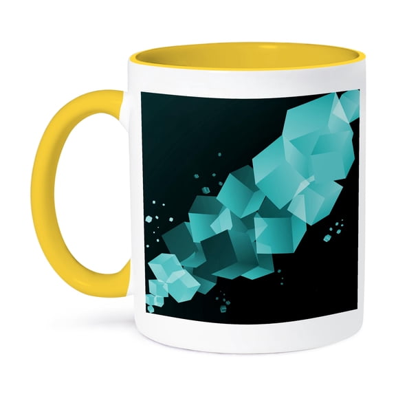 3dRose, Turquoise Cubes Abstract, 15oz Two-Tone Yellow Mug