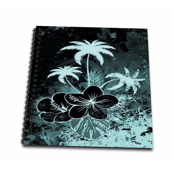 3dRose, Turquoise Hawaiian Flowers With Palm Trees, Memory Book 12 x 12 inch