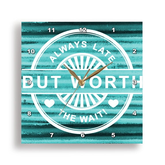 3dRose, Turquoise Metal Look With Cute Saying - One Dimensional, 15x15 Wall Clock