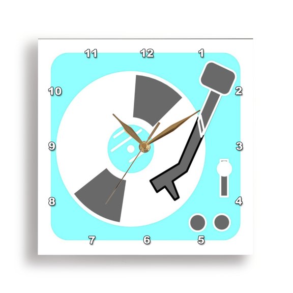 3dRose, Turquoise Retro Record Player, 10x10 Wall Clock