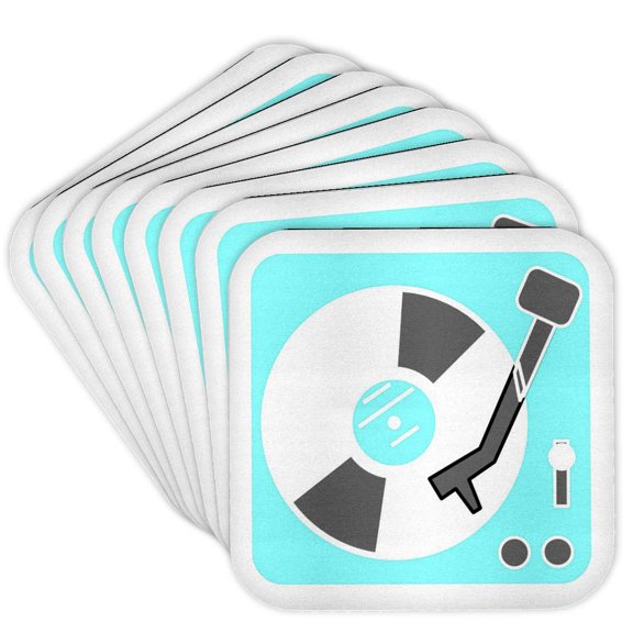 3dRose, Turquoise Retro Record Player, Set of 8 Coasters - Soft