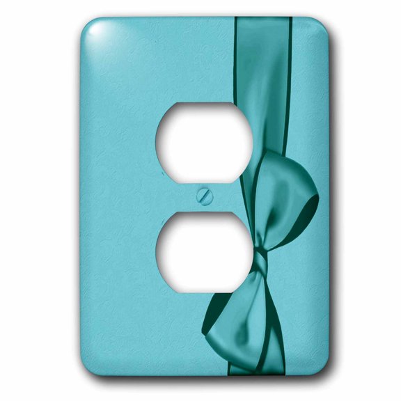 3dRose, Turquoise faux satin bow on turquoise grunge damask background, 2 plug outlet cover