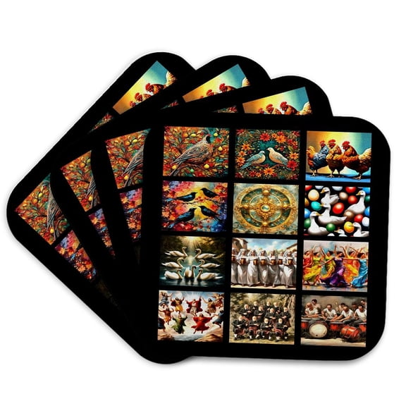 3drose, Twelvetide in Christianity Christmas Days Collage, Set of 4 Coasters - Soft
