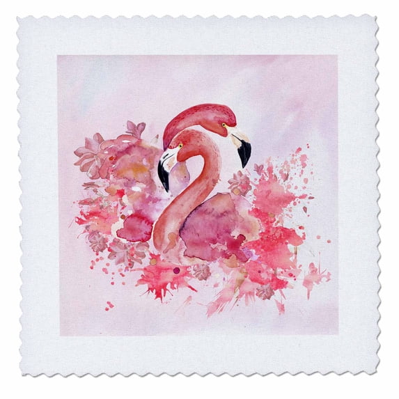 3dRose, Two Beautiful Pink Flamingos Watercolor Anima Illustration, 12x12 inch quilt square
