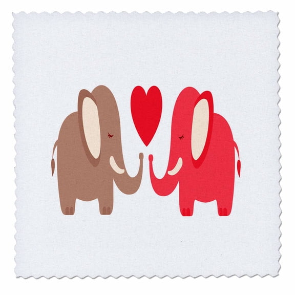 3dRose, Two Cute Elephants and A Heart In Light Brown and Red, 6x6 inch quilt square