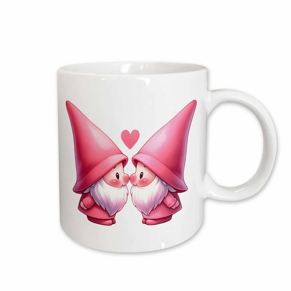 3drose, Two Cute Nose to Nose Valentine Gnomes Illustration, 11oz Mug