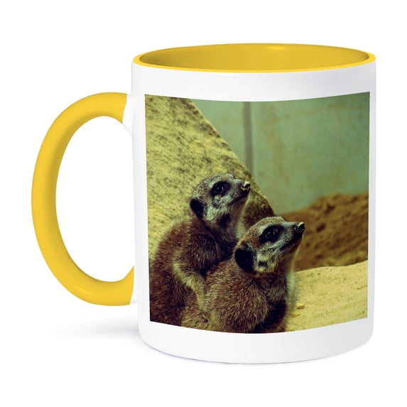 3dRose, Two Meerkat, 15oz Two-Tone Yellow Mug