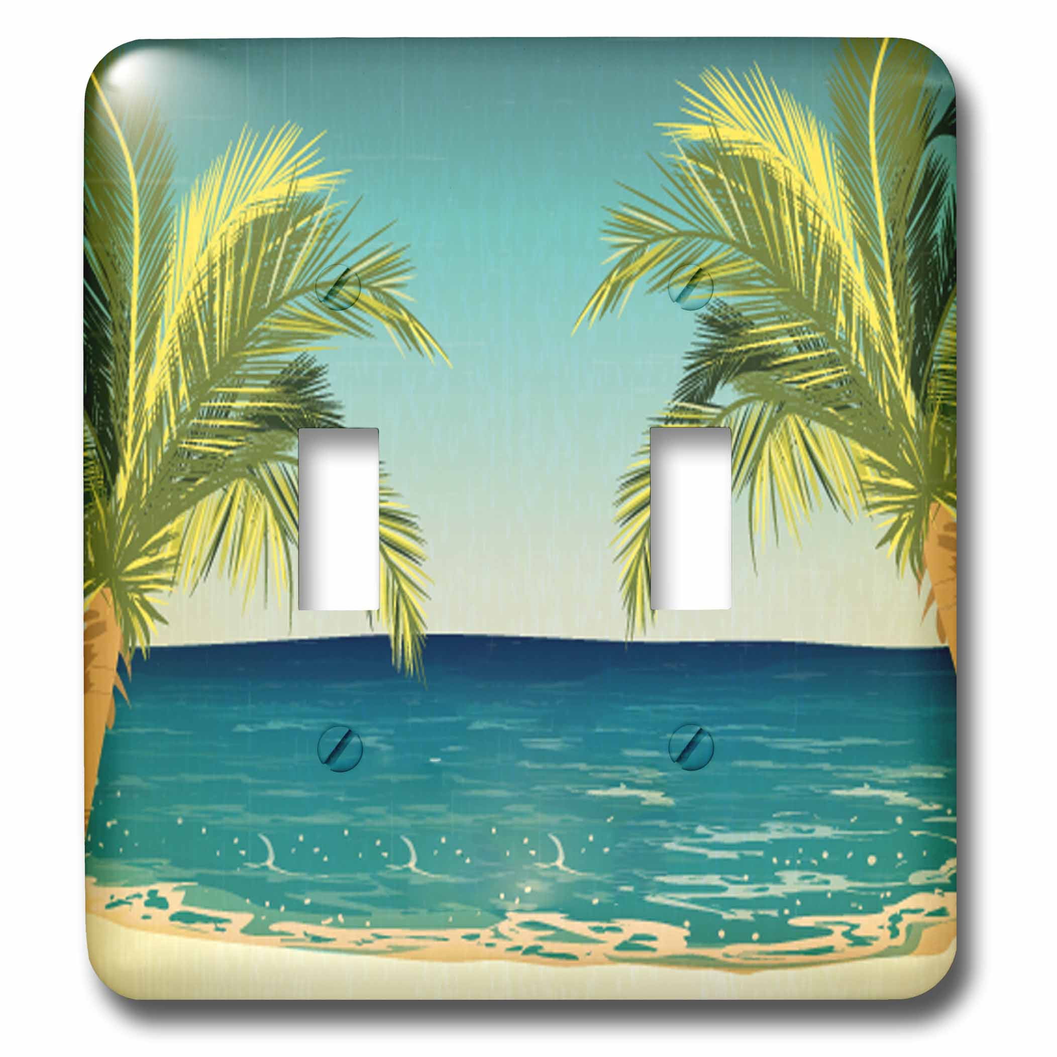 3dRose, Two Palm Trees Framing The Ocean Design, double toggle switch ...
