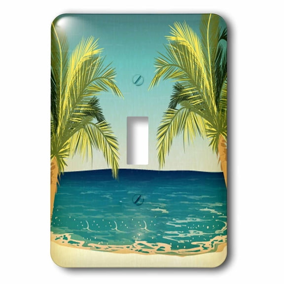 3dRose, Two Palm Trees Framing The Ocean Design, single toggle switch