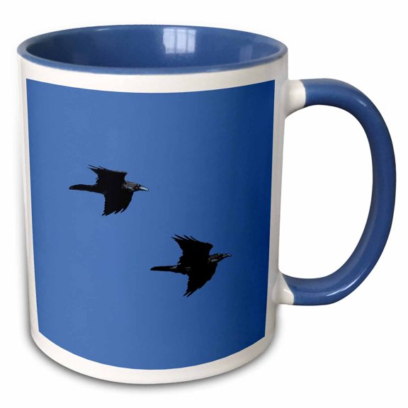 3drose, Two Ravens in Flight Vector Cut Out, 11oz Two-tone Blue Mug