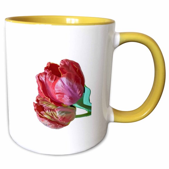 3drose, Two Red Tulips Artistic Vector, 11oz Two-tone Yellow Mug