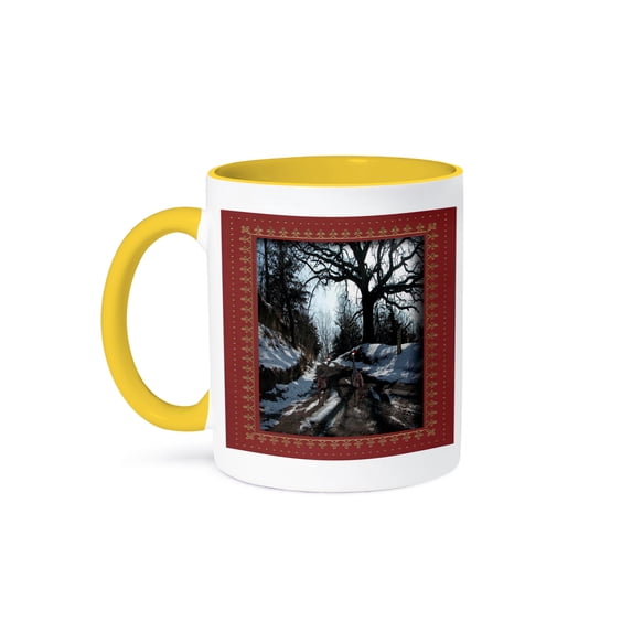 3dRose, Two Turkeys on a Christmas Adventure, 11oz Two-Tone Yellow Mug