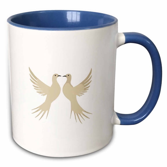 3drose, Two Turtle Doves Cut-out Stencil Retro Style, 15oz Two-tone Blue Mug