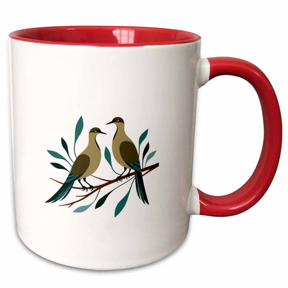 3drose, Two Turtle Doves Cut-out Stencil Retro Style 3, 15oz Two-tone Red Mug