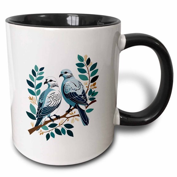 3drose, Two Turtle Doves Cut-out Stencil-style, 11oz Two-tone Black Mug