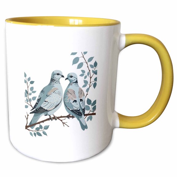 3drose, Two Turtle Doves Cut-out Stencil-style, 11oz Two-tone Yellow Mug