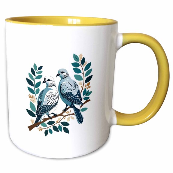 3drose, Two Turtle Doves Cut-out Stencil-style, 15oz Two-tone Yellow Mug