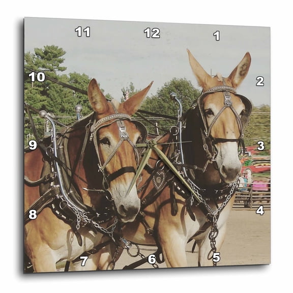 3drose, Two Working Mules, 13x13 Wall Clock