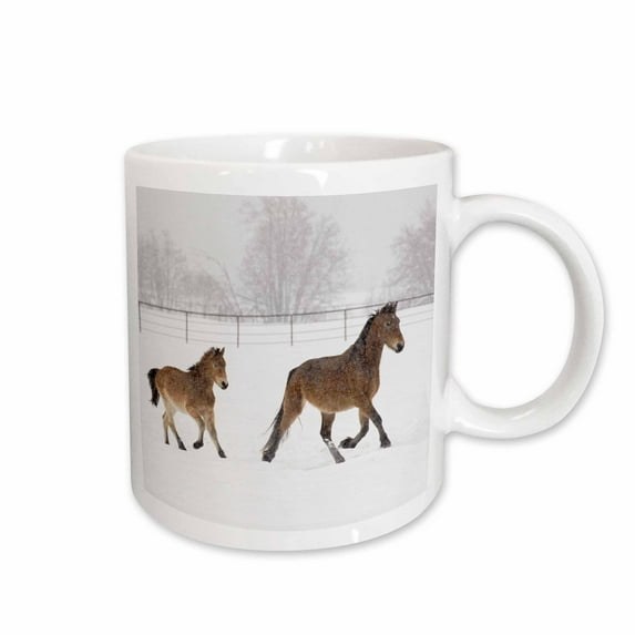 3drose, Two Horses Running During Winter Horse Roundup, Kalispell, Montana., 11oz Mug