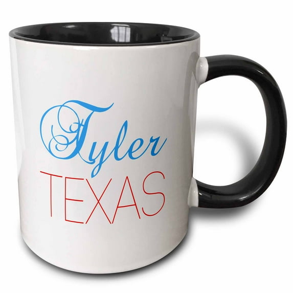 3drose, Tyler, Texas, Red, Blue Text. Patriotic Home Town Design, 15oz Two-tone Black Mug