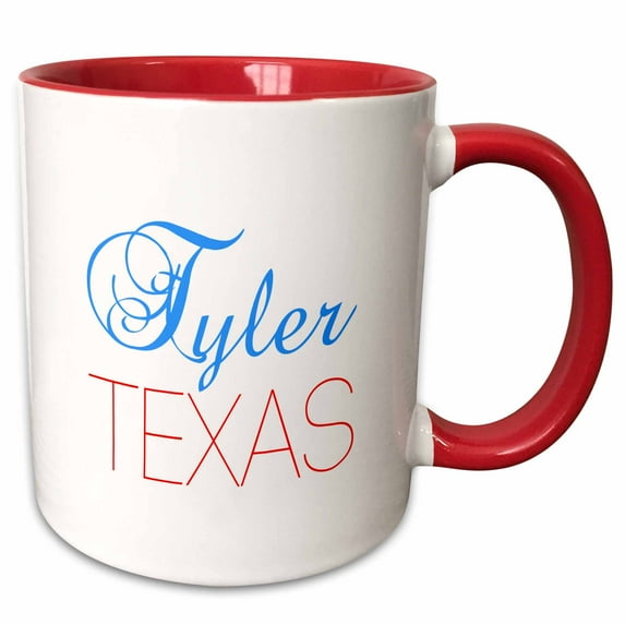 3drose, Tyler, Texas, Red, Blue Text. Patriotic Home Town Design, 15oz Two-tone Red Mug