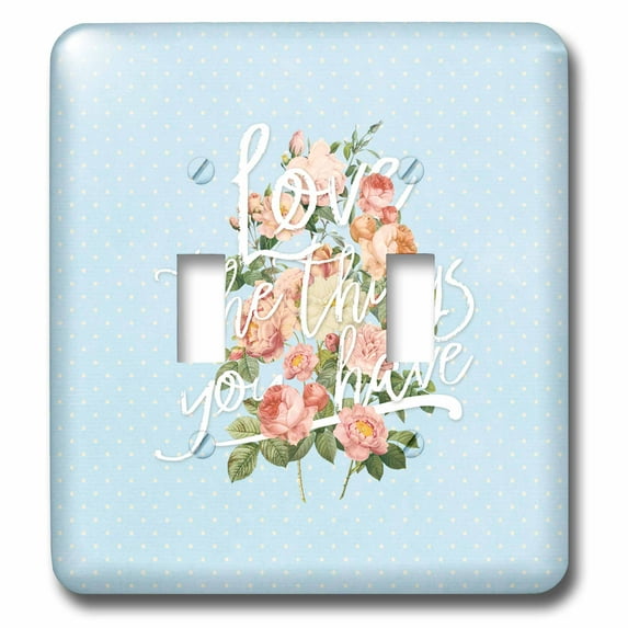 3dRose, Typography floral watercolor blue Vintage Shabby-chic flowers love, double toggle switch