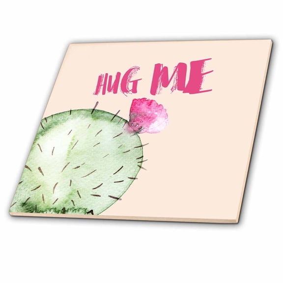 3dRose, Typography floral watercolor pink Cactus text flower flowers, 8 Inch Ceramic Tile