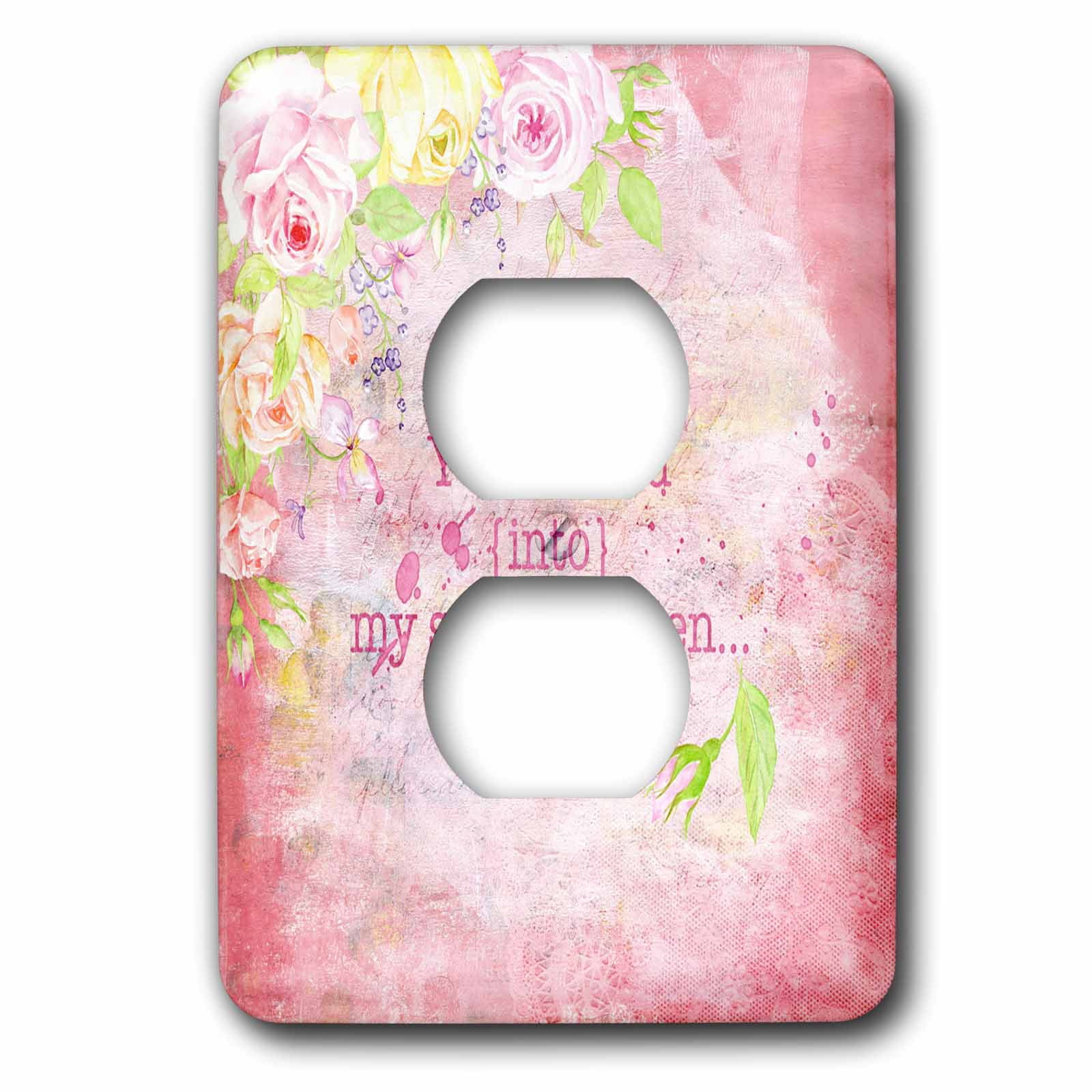 3dRose, Typography floral watercolor pink Vintage Shabby-chic flowers flower , 2 plug outlet cover