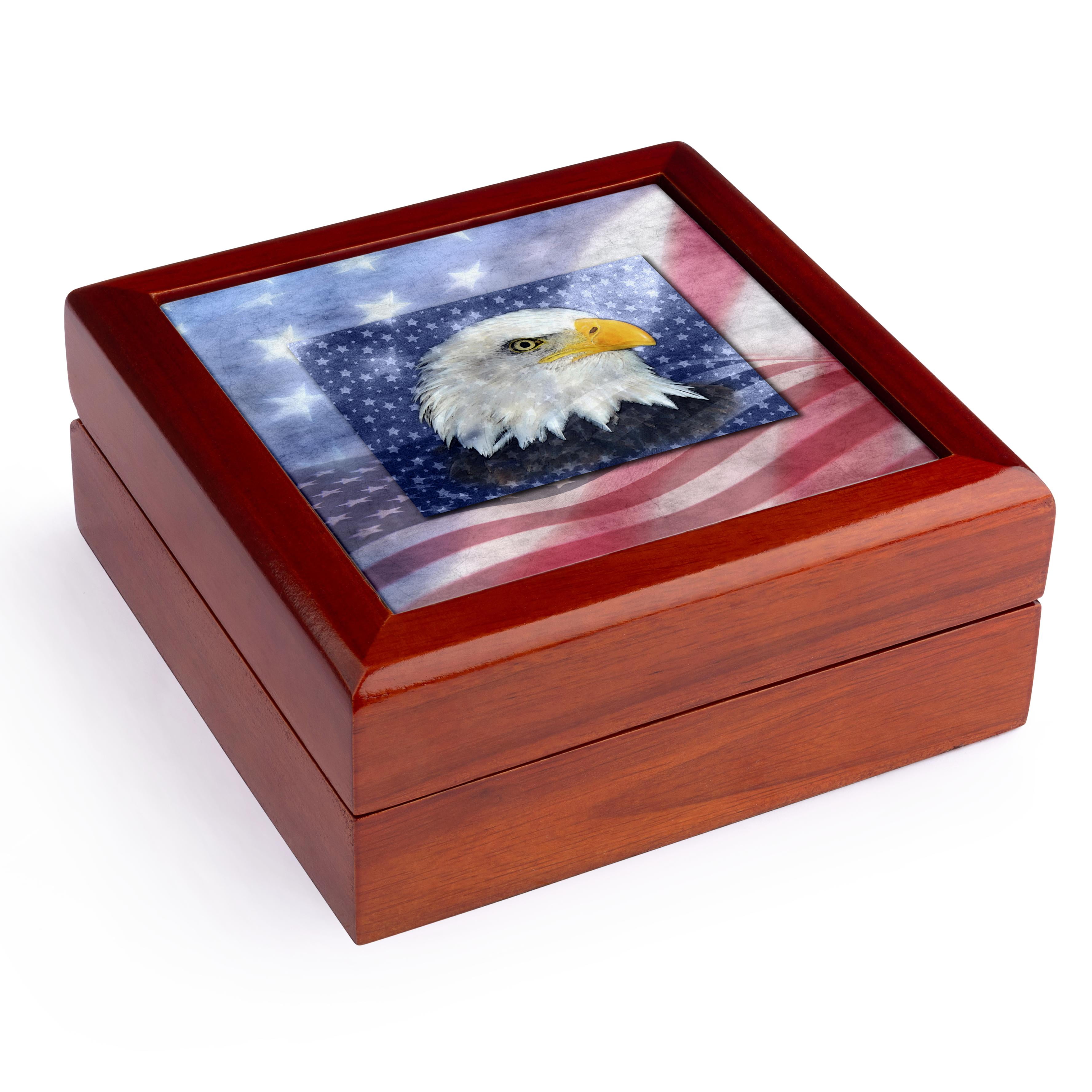 3dRose, U.S. Flag and American Eagle, Jewelry Box 5.5x5.5 inch with 4 inch tile