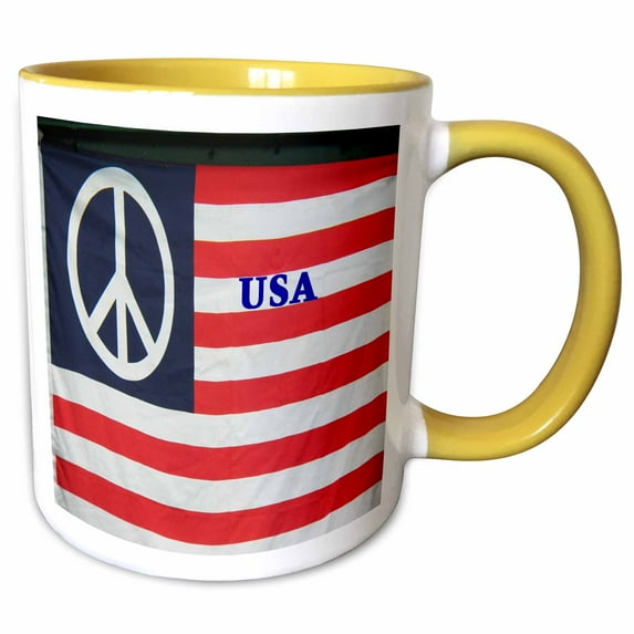 3drose, U Sa Flag with Peace Sign, 15oz Two-tone Yellow Mug