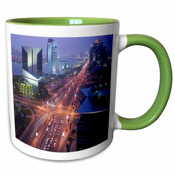 3drose, Uae, Dubai, Deira, Baniyas Road, City Skyline-as44 Wbi0342 - Walter Bibikow, 11oz Two-tone Green Mug