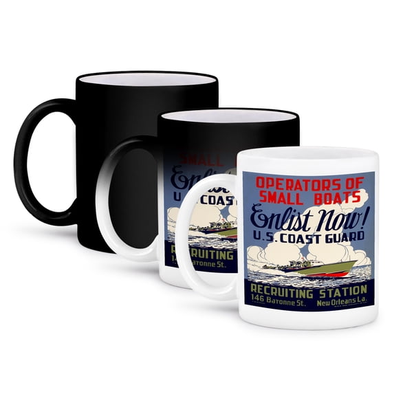 3dRose, US Coast Guard Operators of Small Boats Enlist Now Recruiting Poster, 11oz Magic Transforming Mug