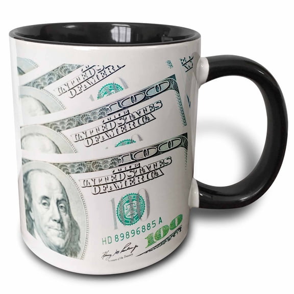 3drose, Us Money, Currency, $100 Bills-co04 Rti0000 - Rob Tilley, 15oz Two-tone Black Mug