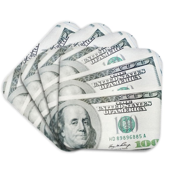 3drose, Us Money, Currency, $100 Bills-co04 Rti0000 - Rob Tilley, Set of 4 Coasters - Soft