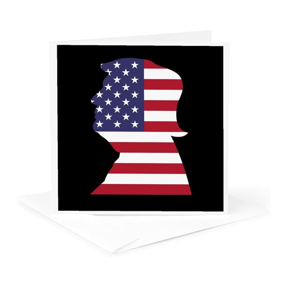 3dRose, USA American Flag Stars and Stripes-Patriotic Shape-Donald Trump-Black, 1 Greeting Card with envelope