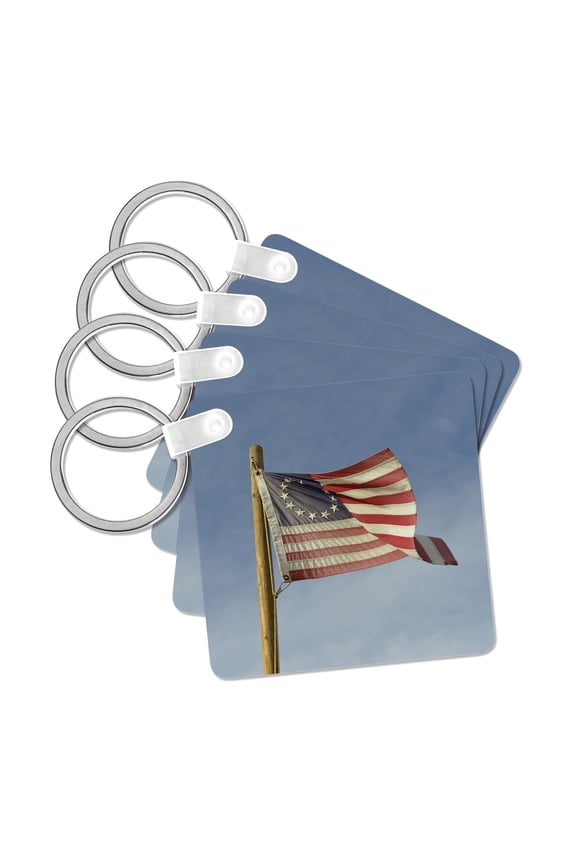 , USA, Arizona. Betsy Ross US flag flying in breeze, set of 4 Key Chains