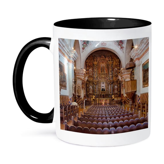 3dRose, USA, Arizona, Tucson area, San Xavier del Bac mission., 15oz Two-Tone Black Mug