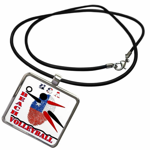 3dRose, USA Beach Volleyball. Win. Score. Champion., Necklace With Rectangle Pendant