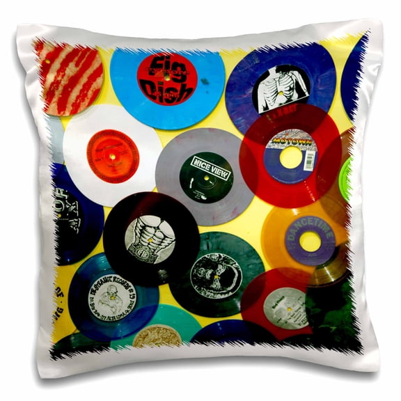 3dRose, USA, California, Los Angeles. Vinyl 45s at Amoeba Music Store., 16x16 inch Pillow Case