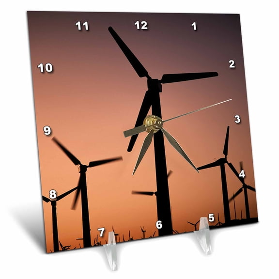 3dRose, USA, California, Palm Springs, wind turbines at sunset, 6x6 Desk Clock