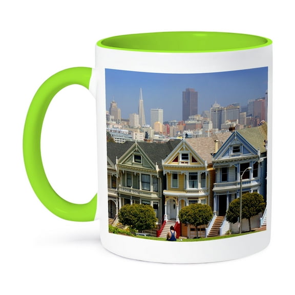 3dRose, USA, California. San Francisco, the Painted Ladies., 11oz Two-Tone Green Mug