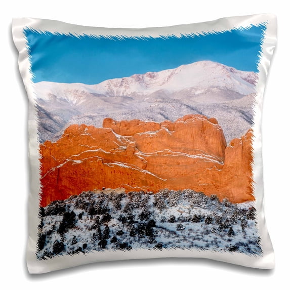 3dRose, USA, Colorado, Colorado Springs. Pikes Peak and sandstone formation., 16x16 inch Pillow Case