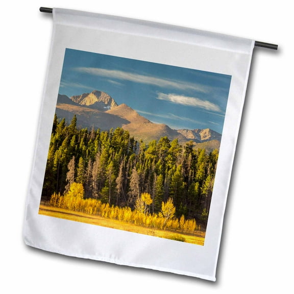 3dRose, USA, Colorado, Rocky Mountain NP. Mountain and forest landscape., 12 x 18 inch Garden Flag