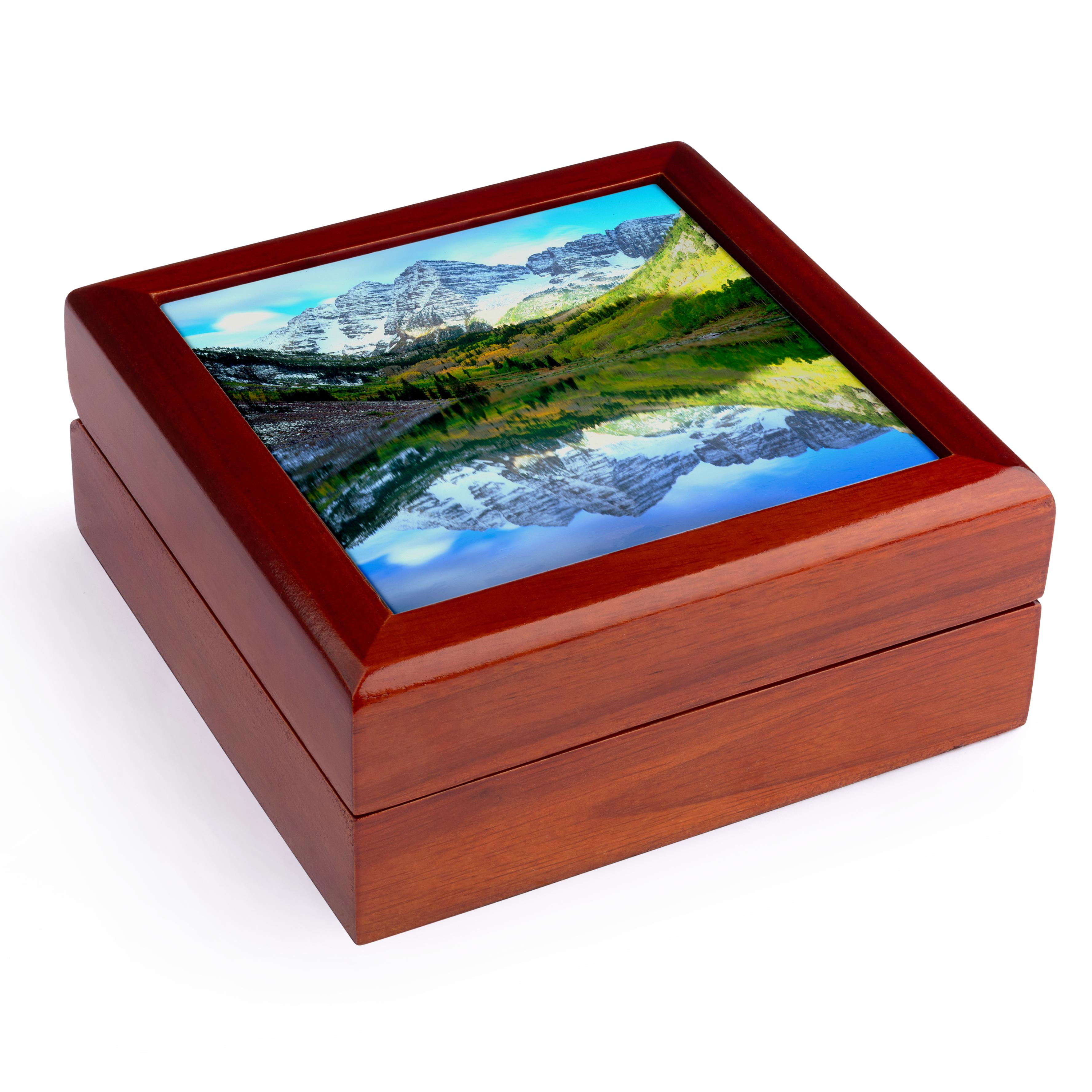 3dRose, USA, Colorado. Rocky Mountains, Maroon Bells reflect in Maroon Lake., Jewelry Box 5.5x5.5 inch with 4 inch tile