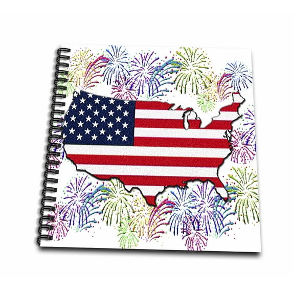 3dRose, USA Flag Map with Fireworks (Textured), Memory Book 12 x 12 inch