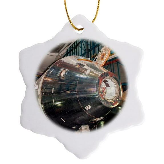 3dRose, USA, Florida, Kennedy Space Center, NASA, Saturn V command module., 3 inch Snowflake Porcelain Ornament