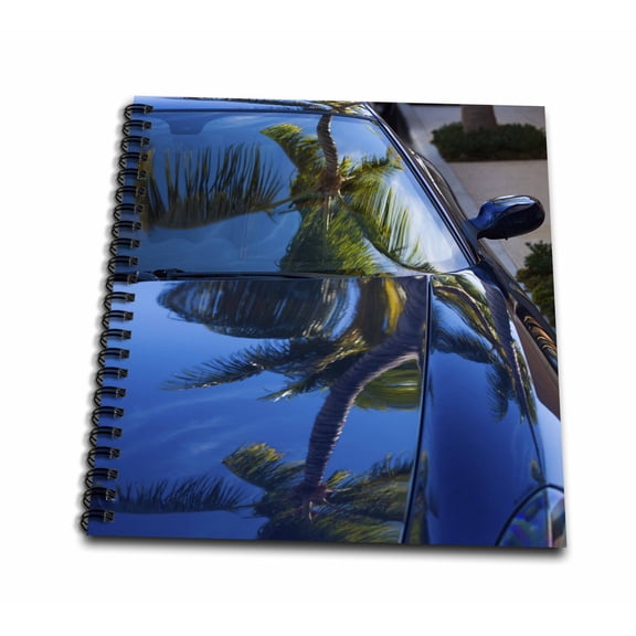 3dRose, USA, Florida, Palm Beach, Worth Avenue, palm tree reflected in Ferrari, Mini Notepad 4 x 4 inch