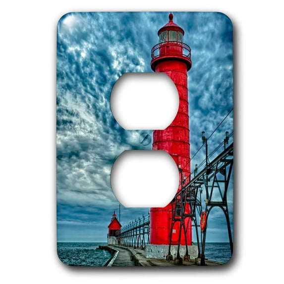 3dRose, USA, Grand Haven, Michigan, lighthouse, 2 plug outlet cover