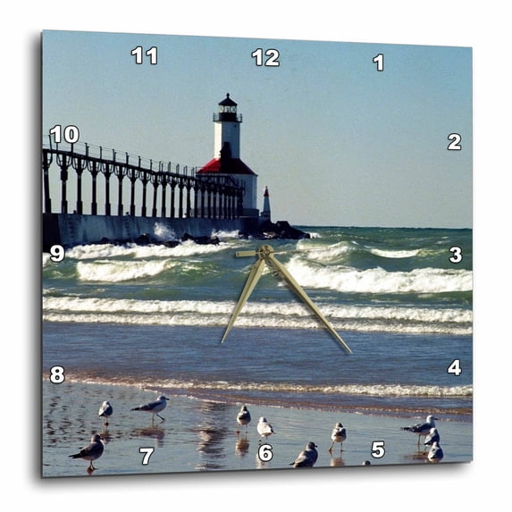 3dRose, USA, Indiana, Indiana Dunes State Park Lighthouse - US15 AMI0255 - Anna Miller, 10x10 Wall Clock