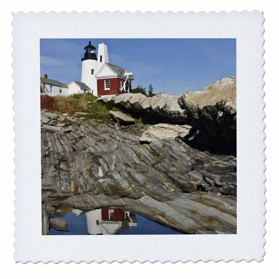 3dRose, USA, Maine. Pemaquid Lighthouse and rocky coast - US20 BTH0001 - Brenda Tharp, 12x12 inch quilt square